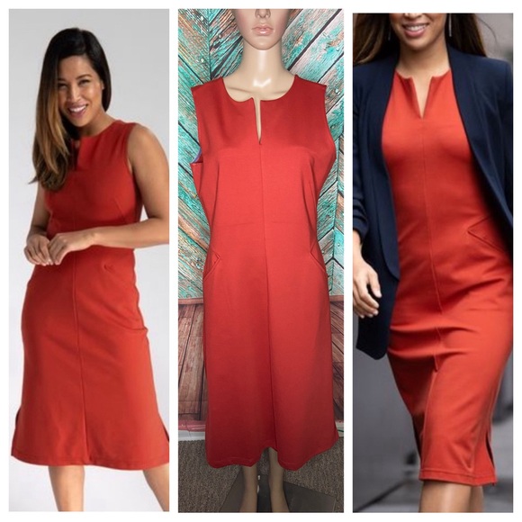 Betabrand Orange Wrinkle Free Rayon Blend Packable Shift Dress In Orange - Picture 1 of 7